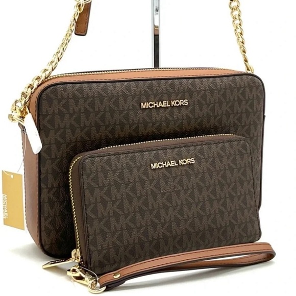 Michael Kors Large EW Crossbody Bag & JST LG Flat MF Phone Case Wallet Brown - Picture 2 of 12